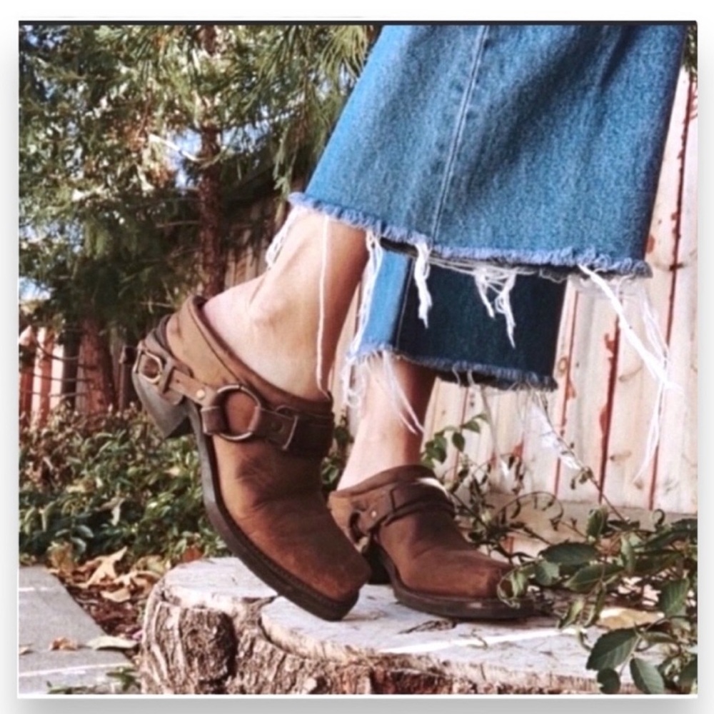 Vintage Frye Cowboy Boot Mules Brown Harness Womens 8